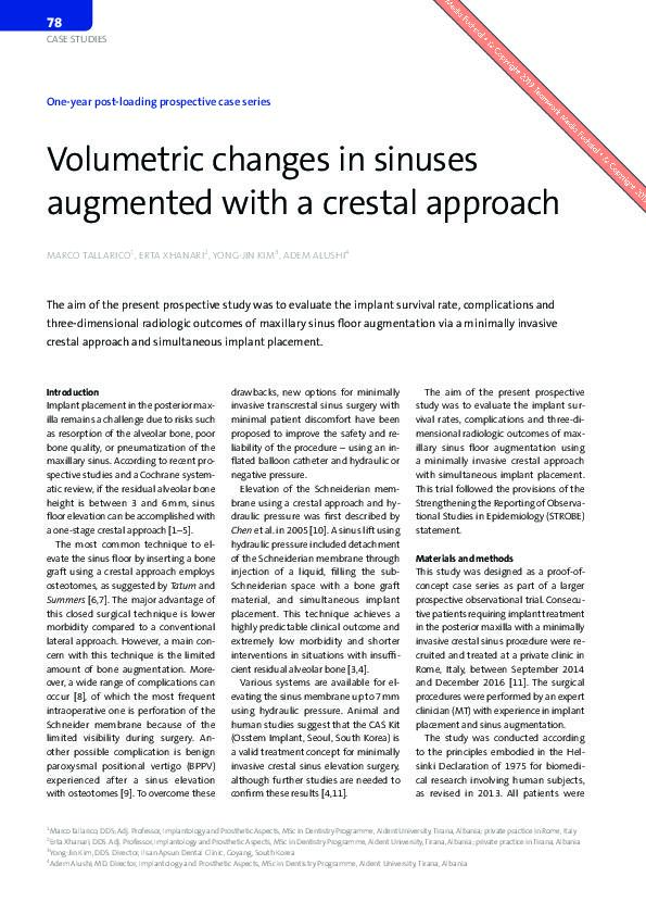 Case Study | Volumetric changes in sinuses augmented with a crestal approach